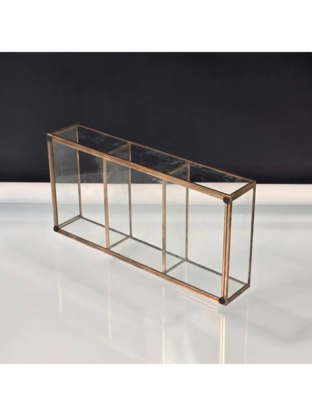 3 Section Organizer Brass & Glass Cosmetic Makeup Lipstick Jewelry Holder